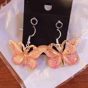 5/20 Elegant Orange Butterfly And Silver Circle Stud Earrings